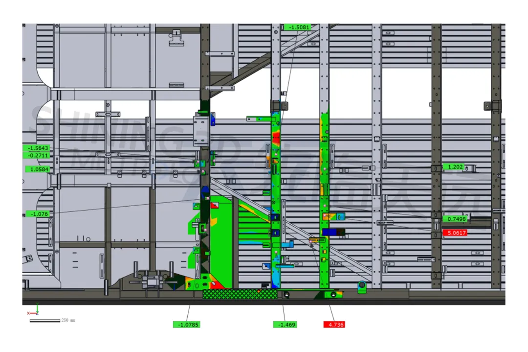 FreeScan Trak Series performing weld quality inspection on railway train body structure for CAD deviation analysis