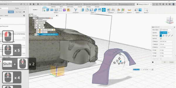 The method and tips for 3D scanning and reverse engineering car parts with 3D scanner EinScan HX, Geomagic Essentials and Fusion 360.