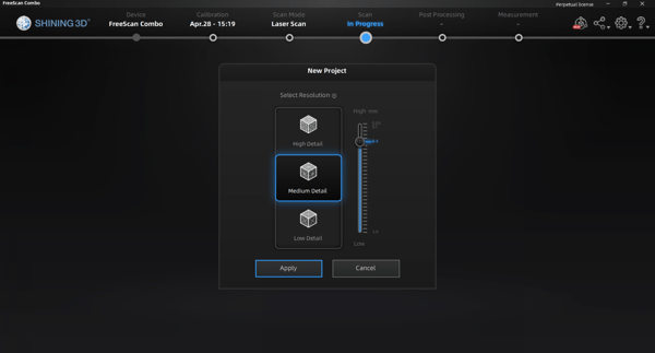 Choosing point distance within the FreeScan software
