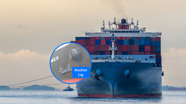 The anchor system is located at the front of the ship.