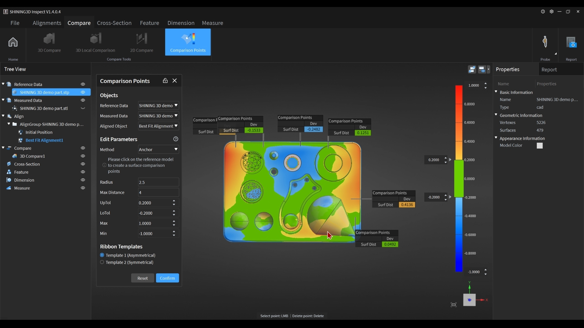 comparing scanned geometry against CAD models or reference parts