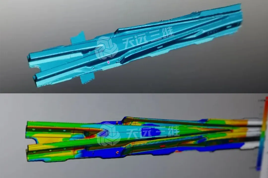 Large-scale 3D scanning system inspecting railway turnout geometry for dimensional deviation analysis and quality control